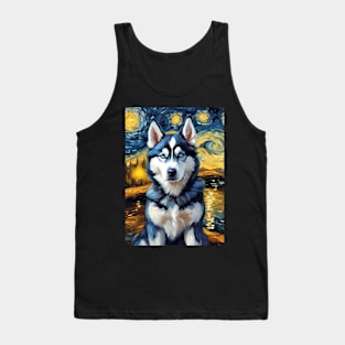 Siberian Husky Painting Dog Breed in a Van Gogh Starry Night Art Style Tank Top